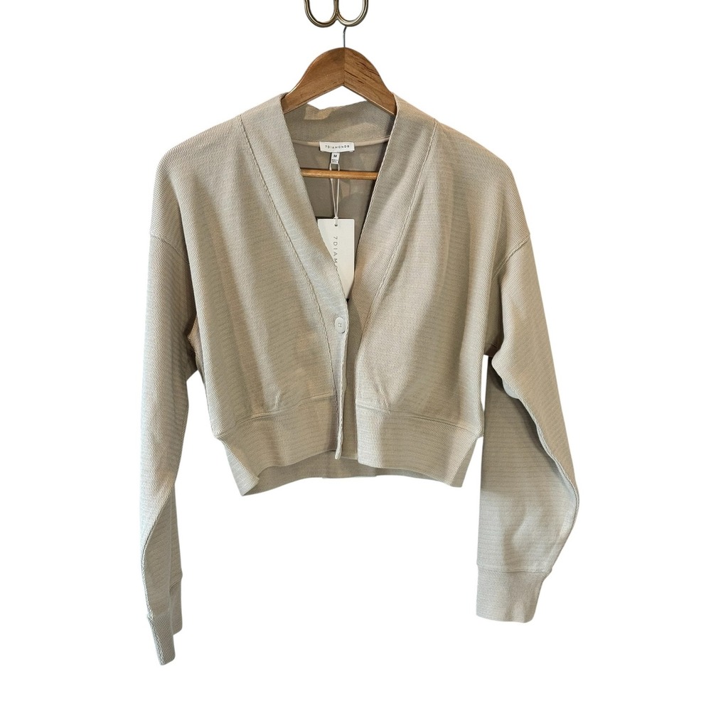 7 Diamonds Women Oatmeal Beige Cropped Cardigan Sweater Size Medium NWT